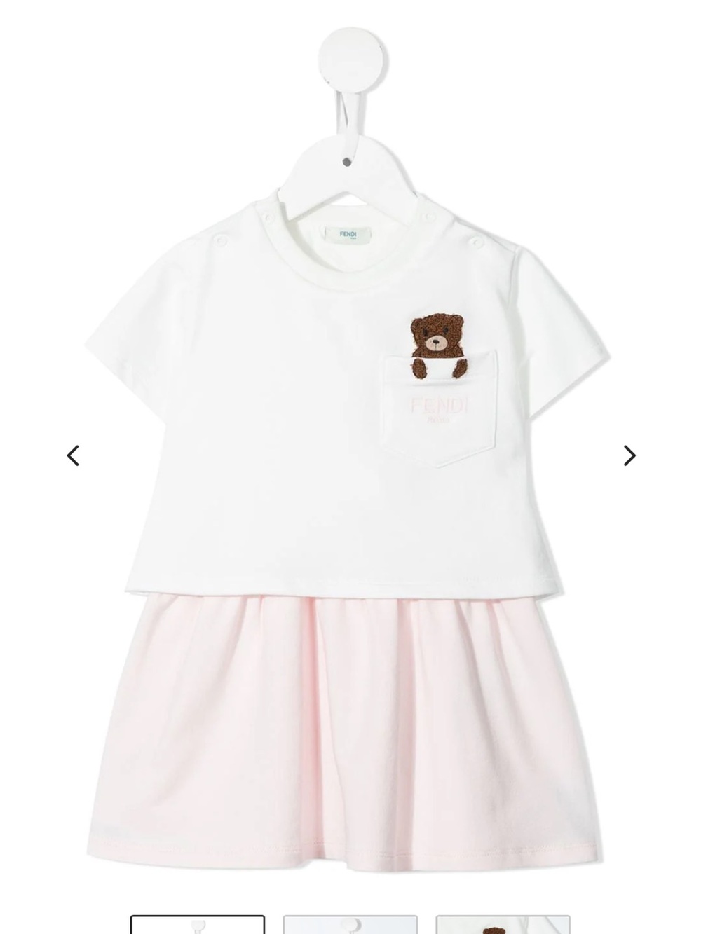 Fendi Teddy Bear Logo White Top with Light Pink Skirt Baby Dress
